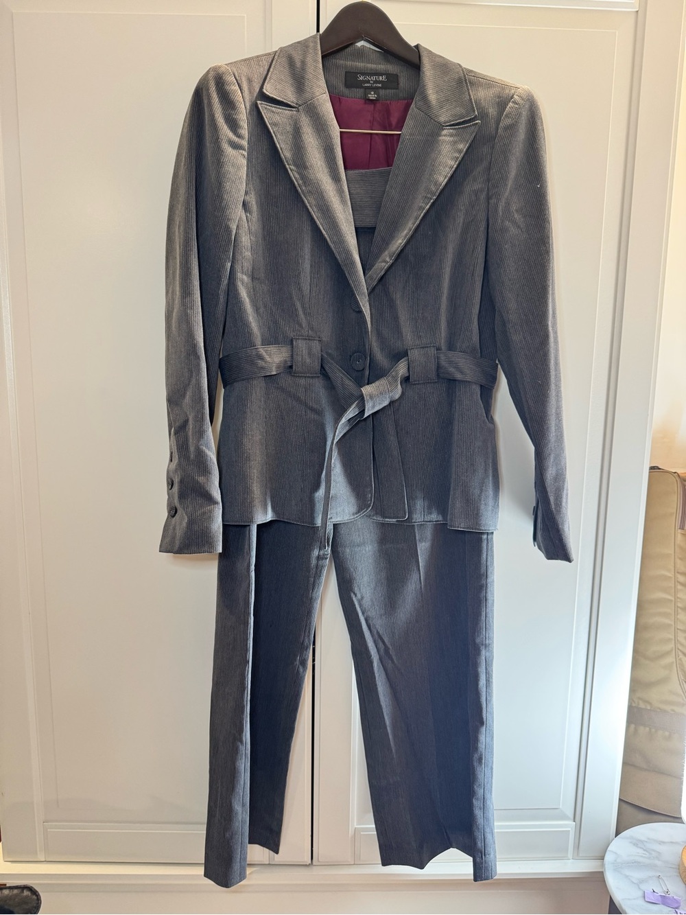 Larry Levine Gray Women's Blazer and Pants Suit in grey pinstripes - 12